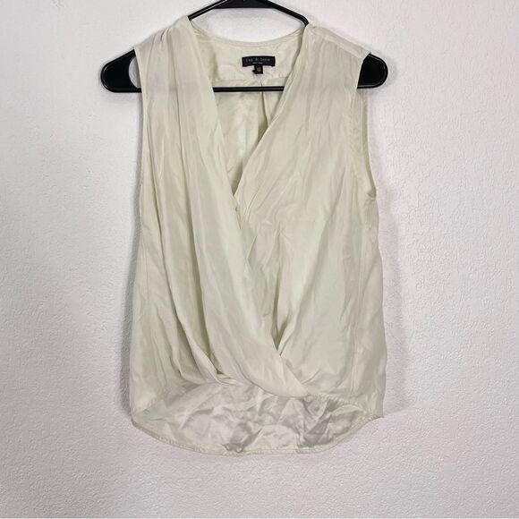 Rag & Bone Ivory White 100% Silk V Neck Sleeveless Blouse Tank Top - Picture 1 of 6